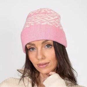NEW Brunette The Label toque (beanie), fair isle knit in bubblegum pink, white